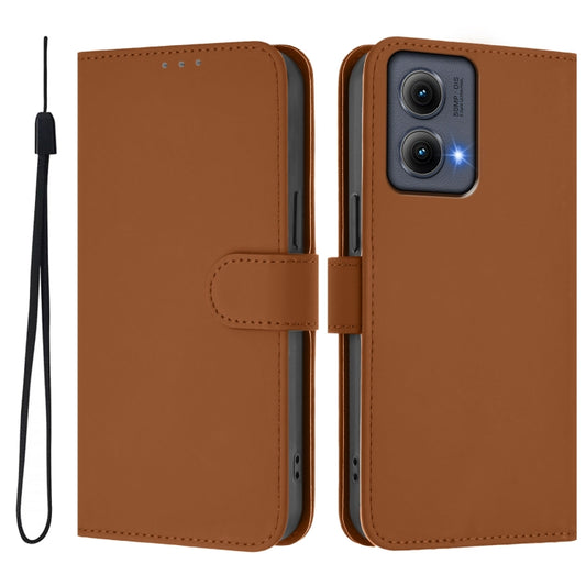 For Motorola Edge 5G 2024 Skin Feel Solid Color Leather Phone Case with Lanyard(Brown) by buy2fix