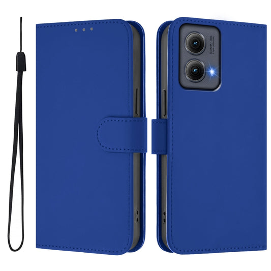 For Motorola Edge 5G 2024 Skin Feel Solid Color Leather Phone Case with Lanyard(Dark Blue) by buy2fix