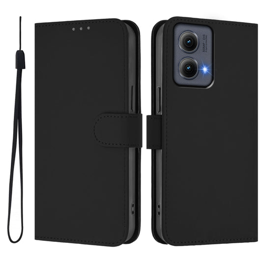 For Motorola Edge 5G 2024 Skin Feel Solid Color Leather Phone Case with Lanyard(Black) by buy2fix