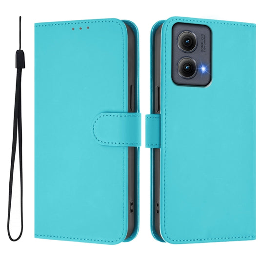 For Motorola Edge 5G 2024 Skin Feel Solid Color Leather Phone Case with Lanyard(Lake Blue) by buy2fix