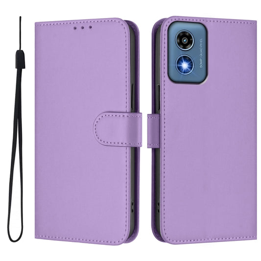 For Motorola Moto G Play 5G 2024 Global Skin Feel Solid Color Leather Phone Case with Lanyard(Lavender Purple) by buy2fix