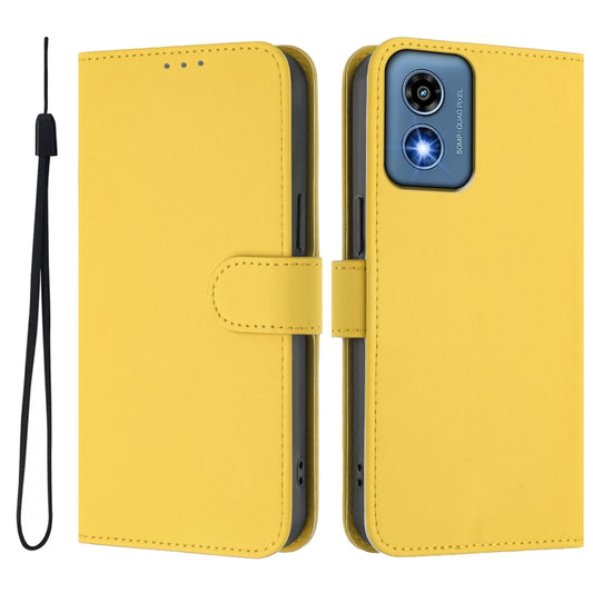 For Motorola Moto G Play 5G 2024 Global Skin Feel Solid Color Leather Phone Case with Lanyard(Lemon Yellow) by buy2fix