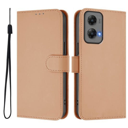 For Motorola Moto G Stylus 5G 2024 Skin Feel Solid Color Leather Phone Case with Lanyard(Nude) by buy2fix