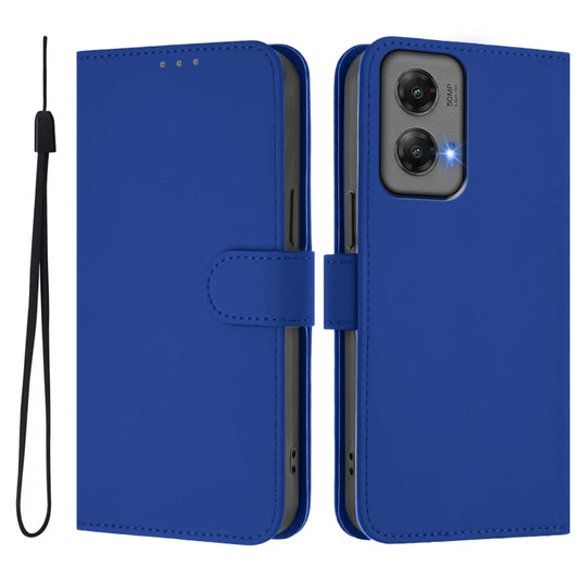 For Motorola Moto G Stylus 5G 2024 Skin Feel Solid Color Leather Phone Case with Lanyard(Dark Blue) by buy2fix