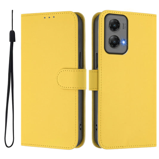 For Motorola Moto G Stylus 5G 2024 Skin Feel Solid Color Leather Phone Case with Lanyard(Lemon Yellow) by buy2fix