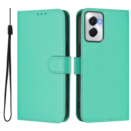 For Motorola Moto G Power 5G 2024 Skin Feel Solid Color Leather Phone Case with Lanyard(Green) by buy2fix