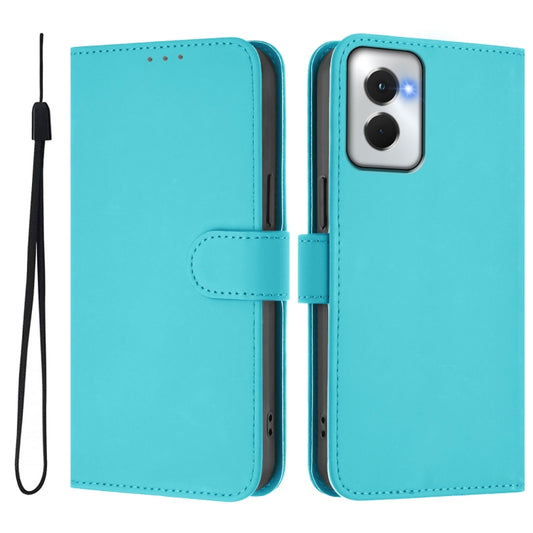 For Motorola Moto G Power 5G 2024 Skin Feel Solid Color Leather Phone Case with Lanyard(Lake Blue) by buy2fix