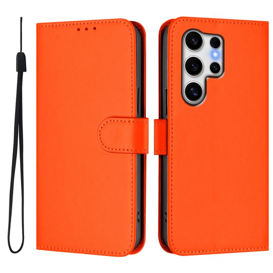 For Samsung Galaxy S25 Ultra 5G Skin Feel Solid Color Leather Phone Case with Lanyard(Orange) by buy2fix