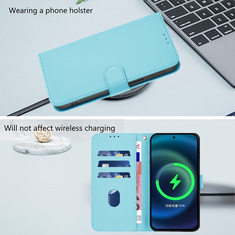 For Samsung Galaxy S25 Ultra 5G Skin Feel Solid Color Leather Phone Case with Lanyard(Sky Blue) by buy2fix