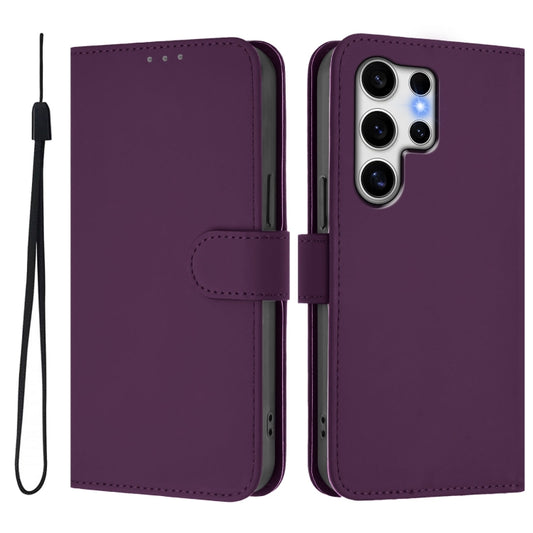 For Samsung Galaxy S25 Ultra 5G Skin Feel Solid Color Leather Phone Case with Lanyard(Violet) by buy2fix