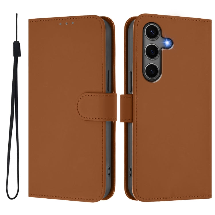 For Samsung Galaxy S25+ 5G Skin Feel Solid Color Leather Phone Case with Lanyard(Brown) - Galaxy S25+ 5G Cases by buy2fix | Online Shopping UK | buy2fix