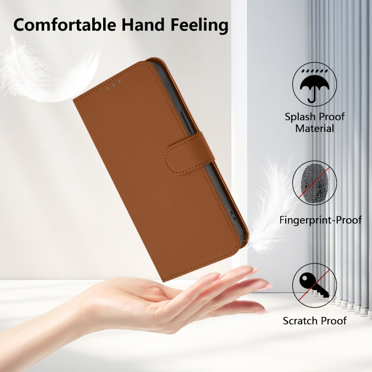 For Samsung Galaxy S25+ 5G Skin Feel Solid Color Leather Phone Case with Lanyard(Brown) - Galaxy S25+ 5G Cases by buy2fix | Online Shopping UK | buy2fix