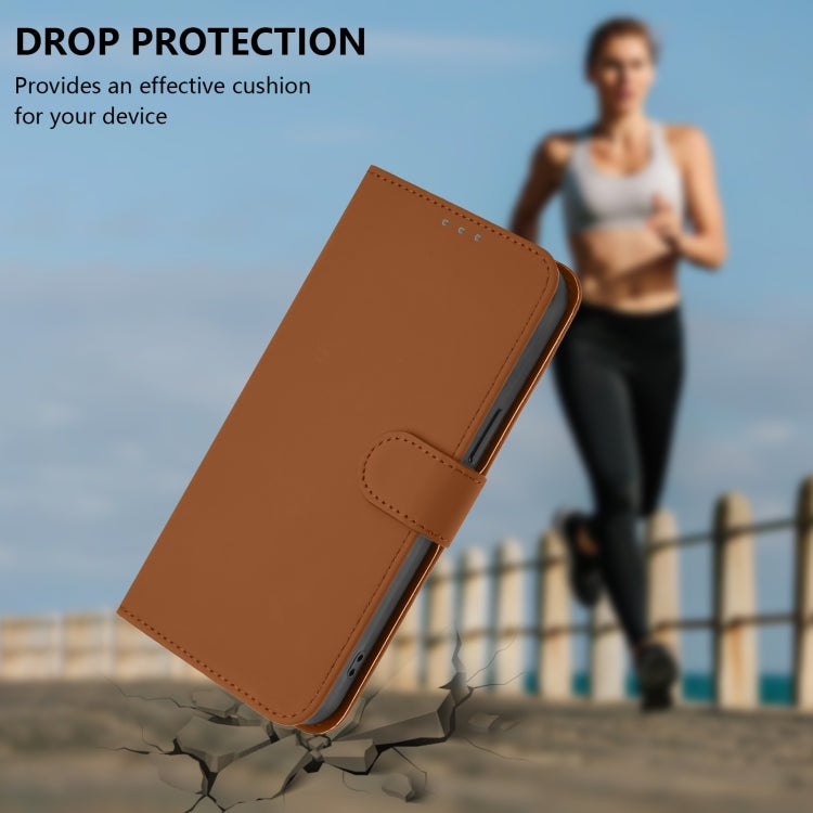 For Samsung Galaxy S25+ 5G Skin Feel Solid Color Leather Phone Case with Lanyard(Brown) - Galaxy S25+ 5G Cases by buy2fix | Online Shopping UK | buy2fix