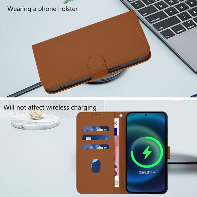 For Samsung Galaxy S25+ 5G Skin Feel Solid Color Leather Phone Case with Lanyard(Brown) - Galaxy S25+ 5G Cases by buy2fix | Online Shopping UK | buy2fix