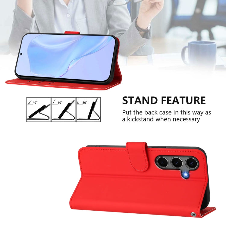 For Samsung Galaxy S25+ 5G Skin Feel Solid Color Leather Phone Case with Lanyard(Red) - Galaxy S25+ 5G Cases by buy2fix | Online Shopping UK | buy2fix