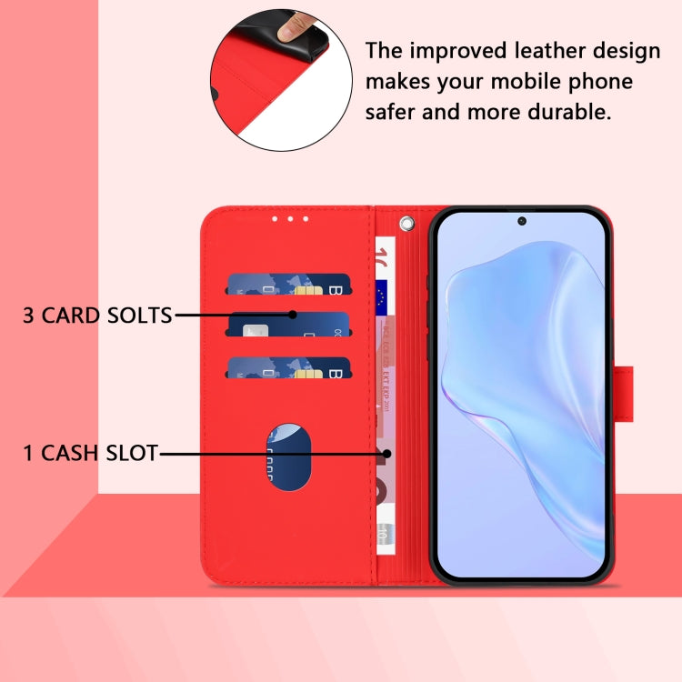 For Samsung Galaxy S25+ 5G Skin Feel Solid Color Leather Phone Case with Lanyard(Red) - Galaxy S25+ 5G Cases by buy2fix | Online Shopping UK | buy2fix