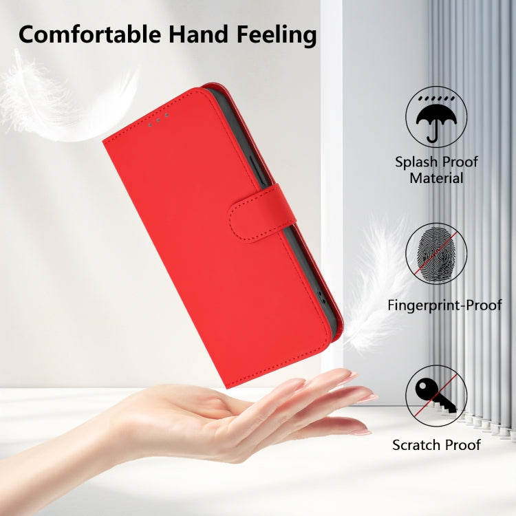 For Samsung Galaxy S25+ 5G Skin Feel Solid Color Leather Phone Case with Lanyard(Red) - Galaxy S25+ 5G Cases by buy2fix | Online Shopping UK | buy2fix