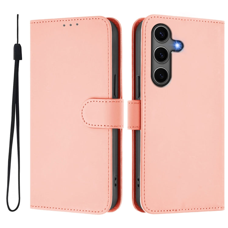 For Samsung Galaxy S25+ 5G Skin Feel Solid Color Leather Phone Case with Lanyard(Pink) - Galaxy S25+ 5G Cases by buy2fix | Online Shopping UK | buy2fix