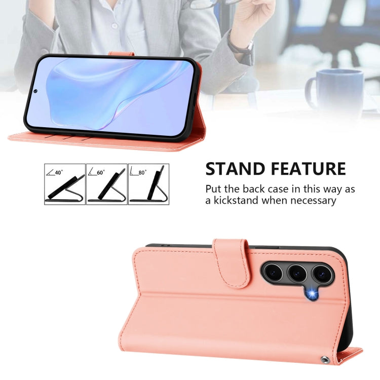 For Samsung Galaxy S25+ 5G Skin Feel Solid Color Leather Phone Case with Lanyard(Pink) - Galaxy S25+ 5G Cases by buy2fix | Online Shopping UK | buy2fix