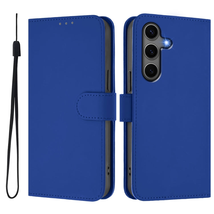 For Samsung Galaxy S25+ 5G Skin Feel Solid Color Leather Phone Case with Lanyard(Dark Blue) - Galaxy S25+ 5G Cases by buy2fix | Online Shopping UK | buy2fix