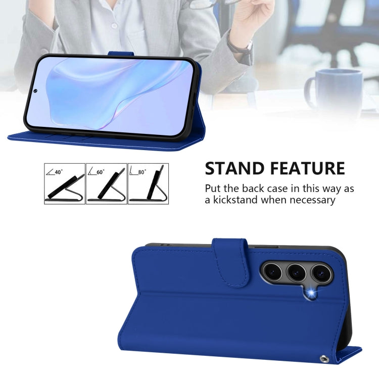 For Samsung Galaxy S25+ 5G Skin Feel Solid Color Leather Phone Case with Lanyard(Dark Blue) - Galaxy S25+ 5G Cases by buy2fix | Online Shopping UK | buy2fix