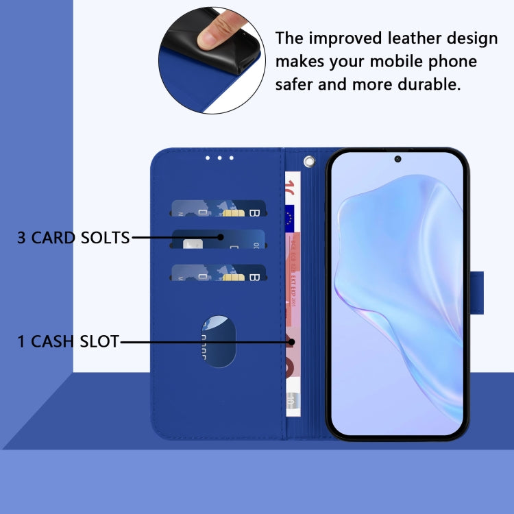 For Samsung Galaxy S25+ 5G Skin Feel Solid Color Leather Phone Case with Lanyard(Dark Blue) - Galaxy S25+ 5G Cases by buy2fix | Online Shopping UK | buy2fix