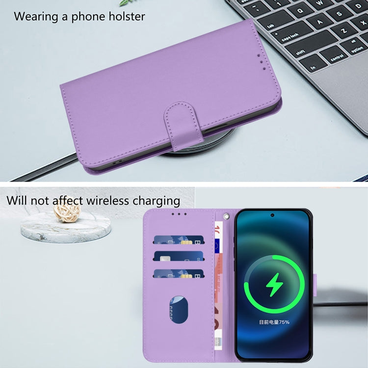 For Samsung Galaxy S25+ 5G Skin Feel Solid Color Leather Phone Case with Lanyard(Lavender Purple) - Galaxy S25+ 5G Cases by buy2fix | Online Shopping UK | buy2fix