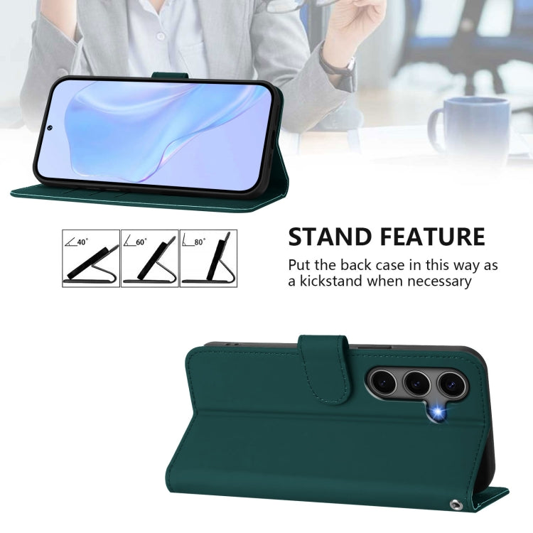 For Samsung Galaxy S25+ 5G Skin Feel Solid Color Leather Phone Case with Lanyard(Dark Green) - Galaxy S25+ 5G Cases by buy2fix | Online Shopping UK | buy2fix