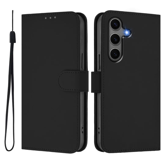 For Samsung Galaxy S25+ 5G Skin Feel Solid Color Leather Phone Case with Lanyard(Black) by buy2fix