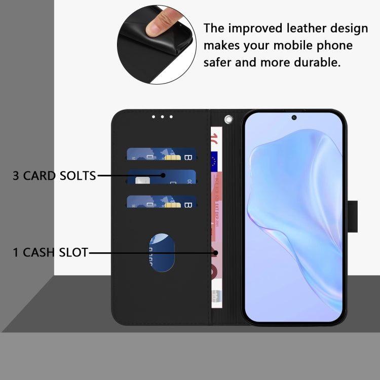 For Samsung Galaxy S25+ 5G Skin Feel Solid Color Leather Phone Case with Lanyard(Black) - Galaxy S25+ 5G Cases by buy2fix | Online Shopping UK | buy2fix