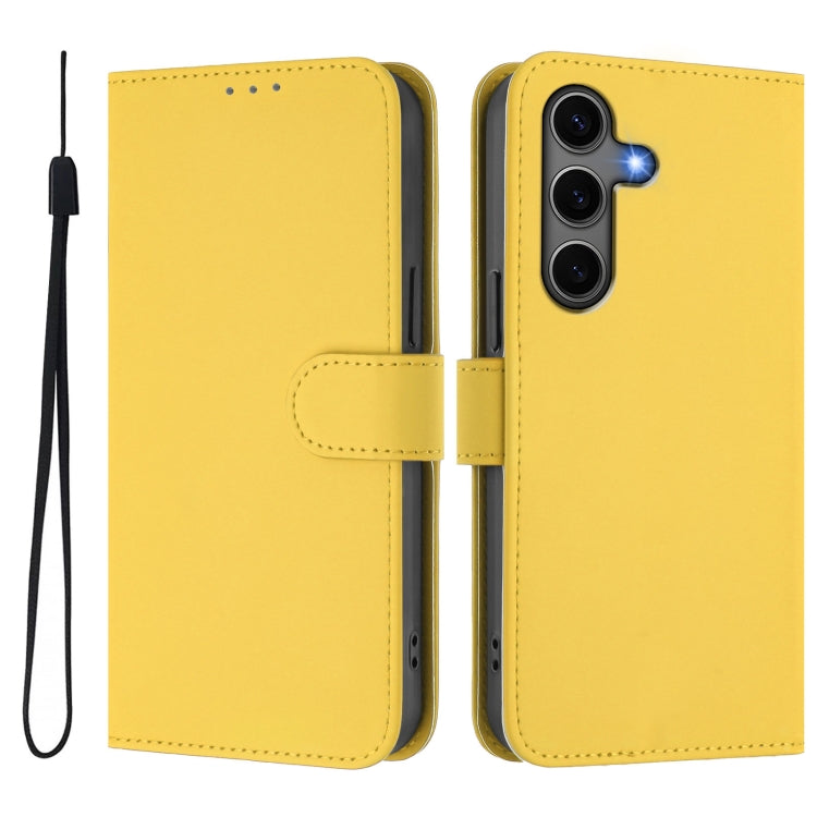 For Samsung Galaxy S25+ 5G Skin Feel Solid Color Leather Phone Case with Lanyard(Lemon Yellow) - Galaxy S25+ 5G Cases by buy2fix | Online Shopping UK | buy2fix