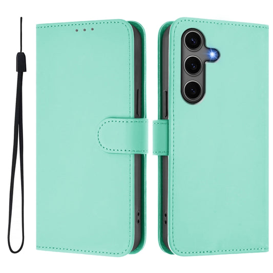 For Samsung Galaxy S25+ 5G Skin Feel Solid Color Leather Phone Case with Lanyard(Mint Green) by buy2fix