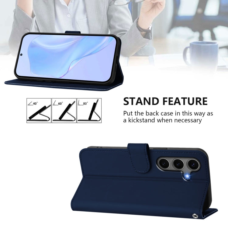 For Samsung Galaxy S25+ 5G Skin Feel Solid Color Leather Phone Case with Lanyard(Navy Blue) - Galaxy S25+ 5G Cases by buy2fix | Online Shopping UK | buy2fix