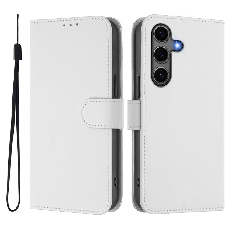 For Samsung Galaxy S25+ 5G Skin Feel Solid Color Leather Phone Case with Lanyard(White) - Galaxy S25+ 5G Cases by buy2fix | Online Shopping UK | buy2fix