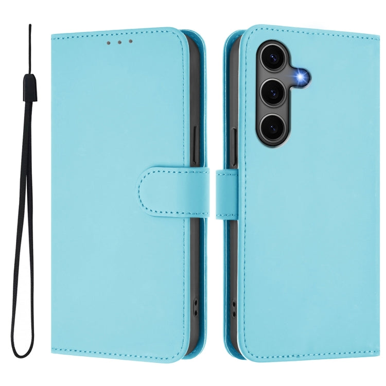 For Samsung Galaxy S25+ 5G Skin Feel Solid Color Leather Phone Case with Lanyard(Sky Blue) - Galaxy S25+ 5G Cases by buy2fix | Online Shopping UK | buy2fix