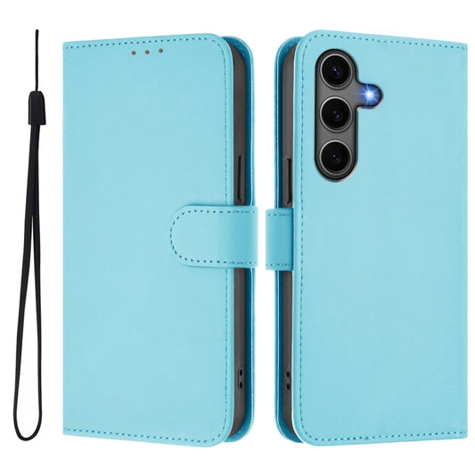 For Samsung Galaxy S25+ 5G Skin Feel Solid Color Leather Phone Case with Lanyard(Sky Blue) by buy2fix
