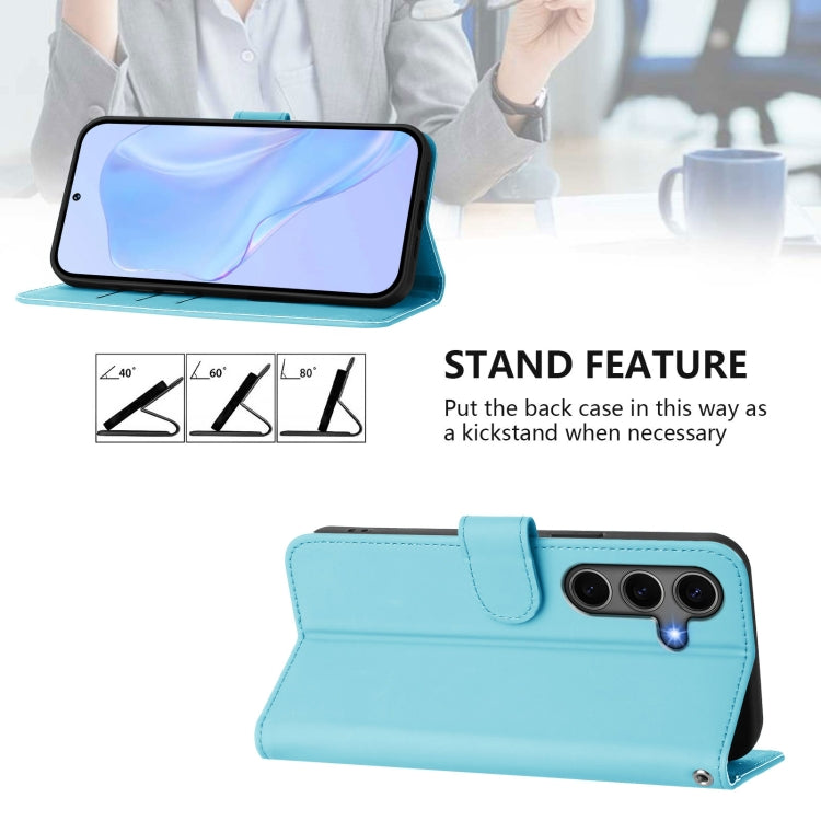 For Samsung Galaxy S25+ 5G Skin Feel Solid Color Leather Phone Case with Lanyard(Sky Blue) - Galaxy S25+ 5G Cases by buy2fix | Online Shopping UK | buy2fix