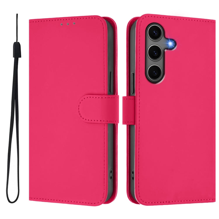 For Samsung Galaxy S25+ 5G Skin Feel Solid Color Leather Phone Case with Lanyard(Rose Red) - Galaxy S25+ 5G Cases by buy2fix | Online Shopping UK | buy2fix