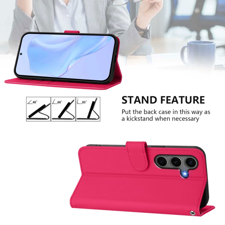 For Samsung Galaxy S25+ 5G Skin Feel Solid Color Leather Phone Case with Lanyard(Rose Red) - Galaxy S25+ 5G Cases by buy2fix | Online Shopping UK | buy2fix