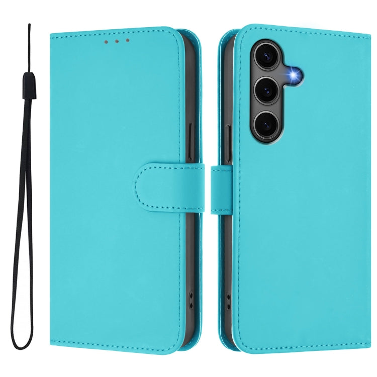 For Samsung Galaxy S25+ 5G Skin Feel Solid Color Leather Phone Case with Lanyard(Lake Blue) - Galaxy S25+ 5G Cases by buy2fix | Online Shopping UK | buy2fix