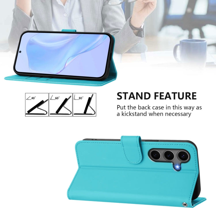 For Samsung Galaxy S25+ 5G Skin Feel Solid Color Leather Phone Case with Lanyard(Lake Blue) - Galaxy S25+ 5G Cases by buy2fix | Online Shopping UK | buy2fix