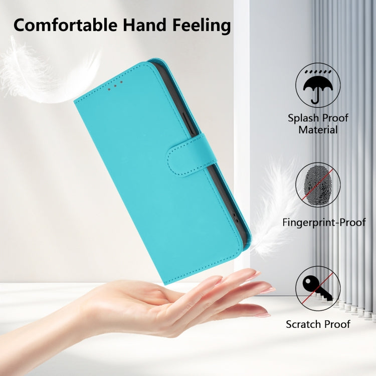 For Samsung Galaxy S25+ 5G Skin Feel Solid Color Leather Phone Case with Lanyard(Lake Blue) - Galaxy S25+ 5G Cases by buy2fix | Online Shopping UK | buy2fix