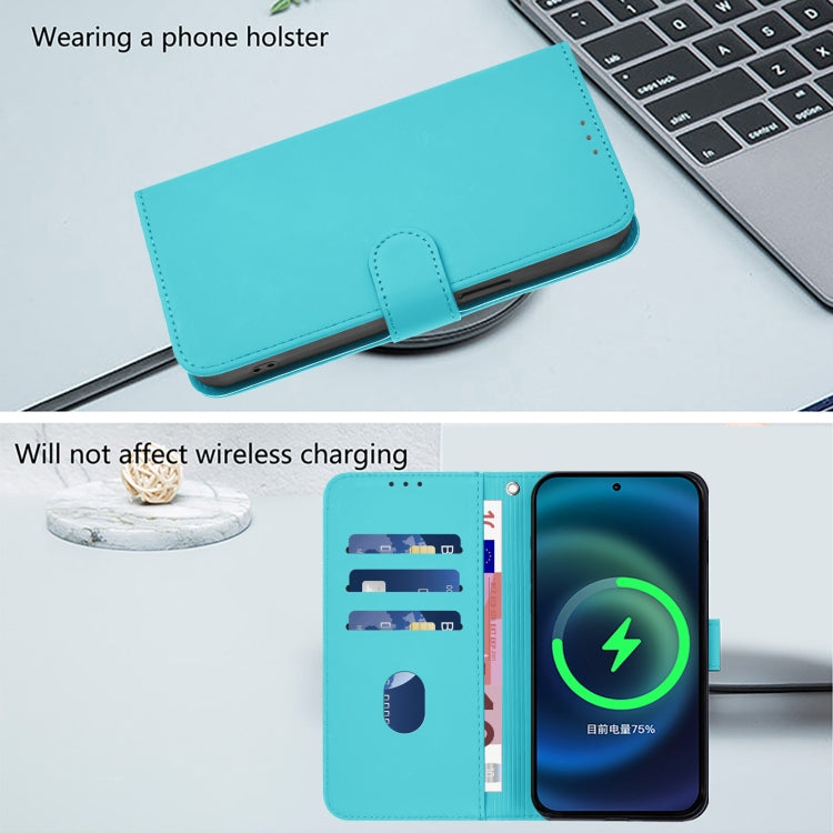 For Samsung Galaxy S25+ 5G Skin Feel Solid Color Leather Phone Case with Lanyard(Lake Blue) - Galaxy S25+ 5G Cases by buy2fix | Online Shopping UK | buy2fix