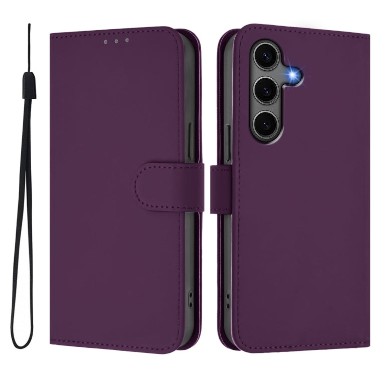 For Samsung Galaxy S25+ 5G Skin Feel Solid Color Leather Phone Case with Lanyard(Violet) - Galaxy S25+ 5G Cases by buy2fix | Online Shopping UK | buy2fix
