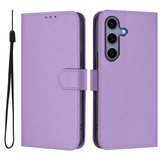 For Samsung Galaxy S25 5G Skin Feel Solid Color Leather Phone Case with Lanyard(Lavender Purple) by buy2fix
