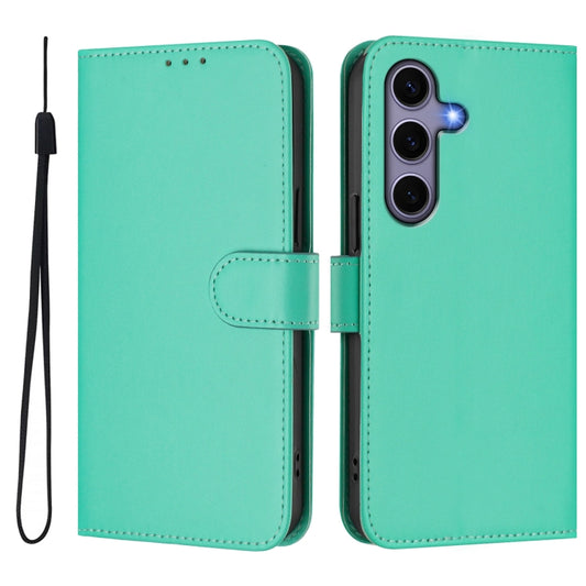 For Samsung Galaxy S25 5G Skin Feel Solid Color Leather Phone Case with Lanyard(Green) by buy2fix