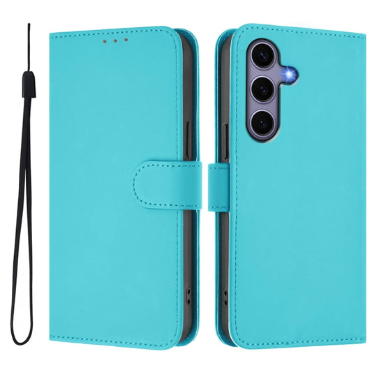 For Samsung Galaxy S25 5G Skin Feel Solid Color Leather Phone Case with Lanyard(Lake Blue) by buy2fix