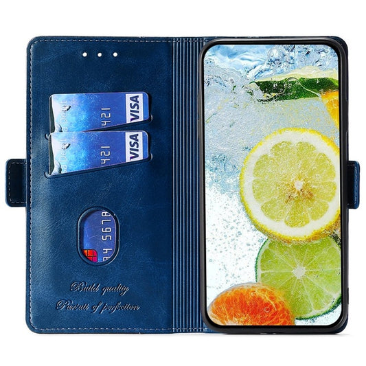 For iPhone 16 Pro Contrast Color Side Buckle Leather Phone Case(Blue + Grey) by buy2fix