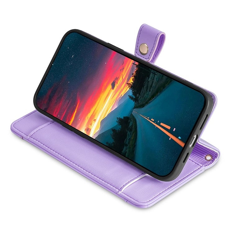 For iPhone 16 Sheep Texture Cross-body Zipper Wallet Leather Phone Case(Purple) - iPhone 16 Cases by buy2fix | Online Shopping UK | buy2fix