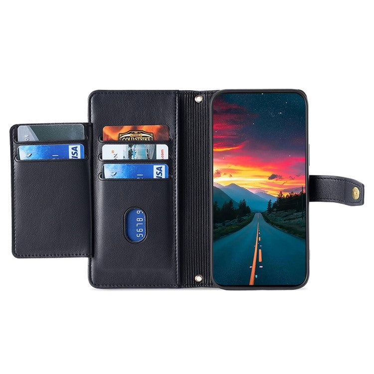 For iPhone 16 Plus Sheep Texture Cross-body Zipper Wallet Leather Phone Case(Black) - iPhone 16 Plus Cases by buy2fix | Online Shopping UK | buy2fix